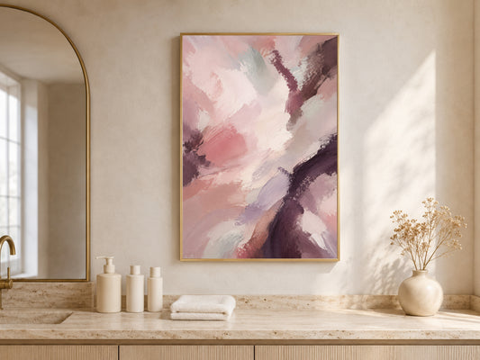 Plum Mauve Abstract Wall Art, Moody Blush Pink Painting - Digital Download