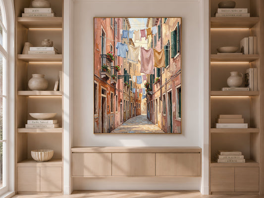 European Alleyway Wall Art, Impasto Oil Painting Print - Digital Download