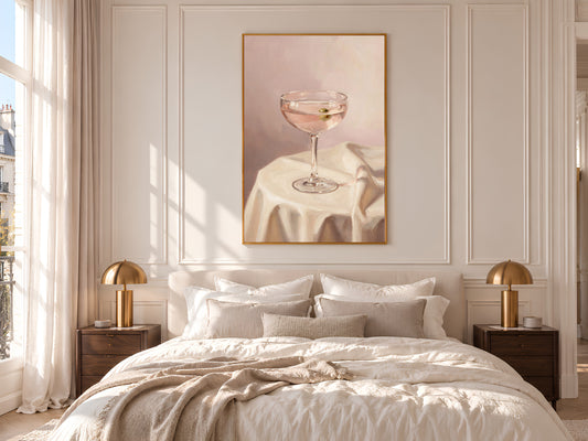 Pink Martini Painting Print, Olive Cocktail Still Life, Blush Bar Cart Wall Art, Printable Digital Download