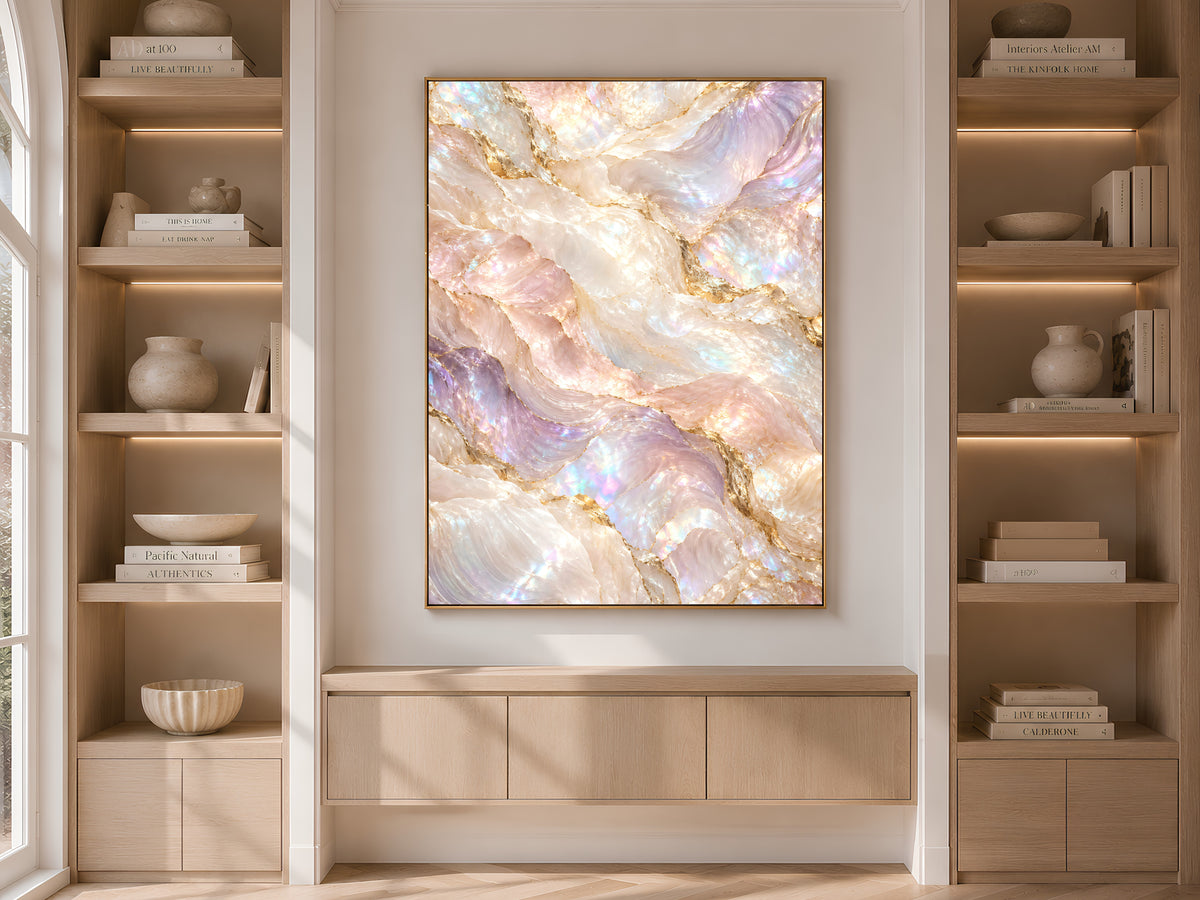 Iridescent Marble Wall Art, Holographic Pearl Print, Gold Vein Stone Texture, Pastel Rainbow Abstract, Luxe Bedroom Decor, Instant Download