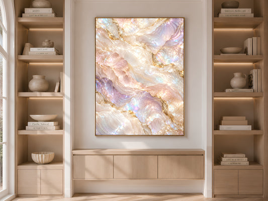 Iridescent Marble Wall Art, Holographic Pearl Print, Gold Vein Stone Texture, Pastel Rainbow Abstract, Luxe Bedroom Decor, Instant Download