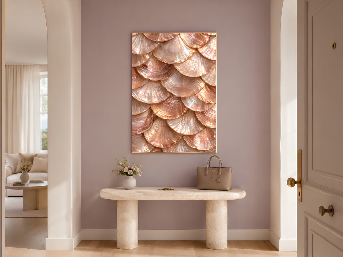Rose Gold Capiz Shell Wall Art, Iridescent Mother of Pearl Print - Digital Download