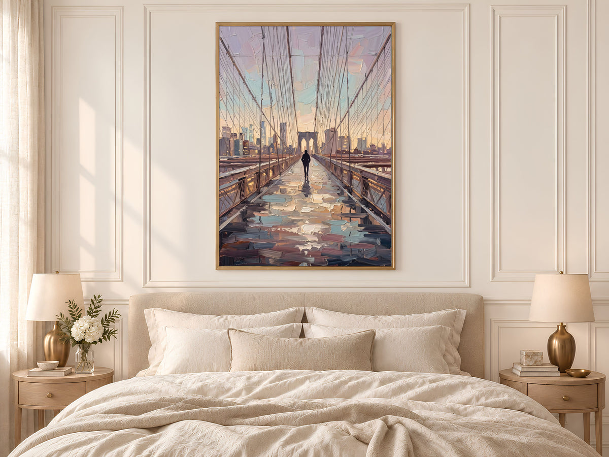 Brooklyn Bridge Wall Art, Impasto Oil Painting Print - Digtal Download