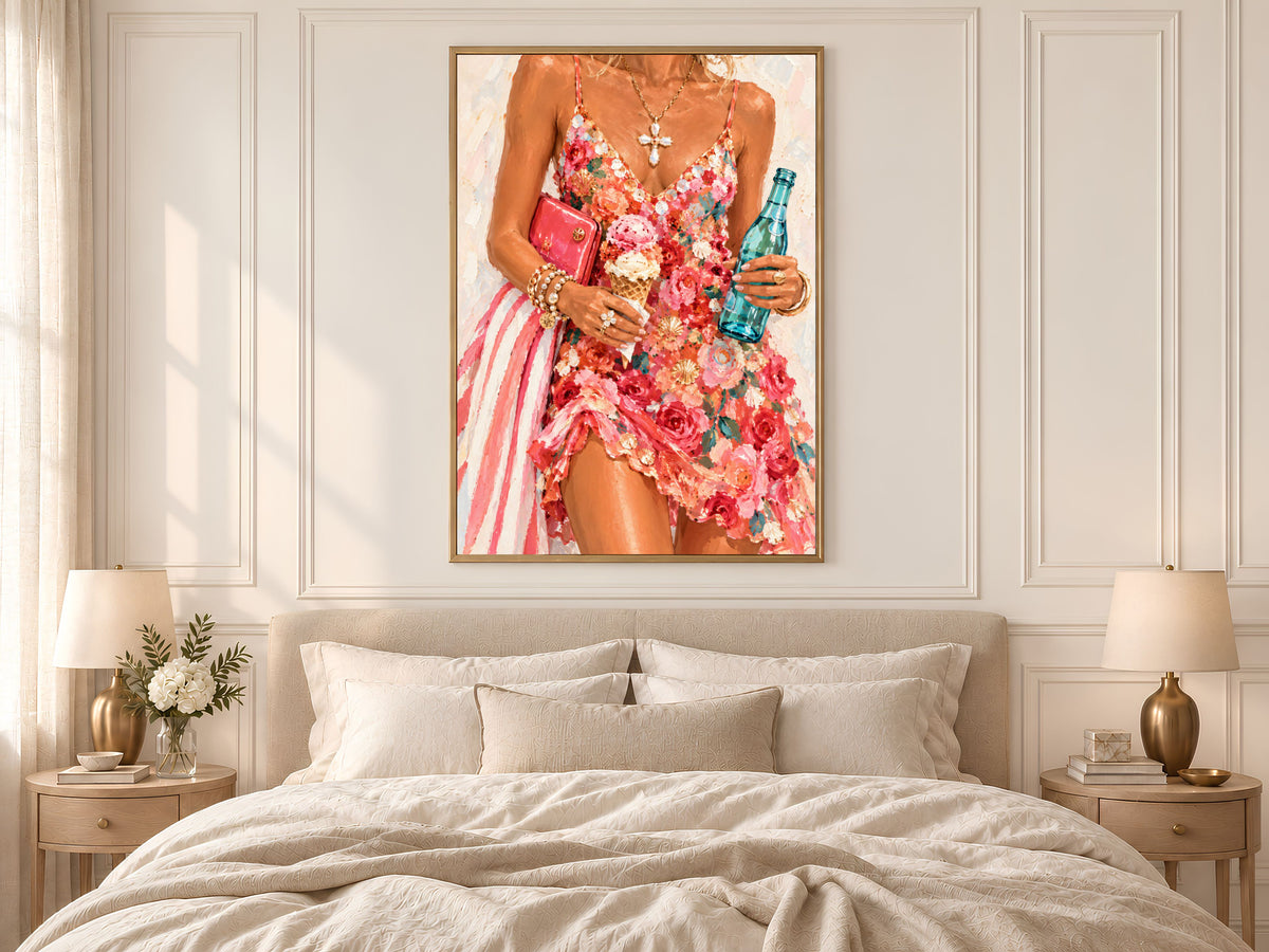 Summer Floral Dress Wall Art, Impasto Oil Painting Print - Digital Download