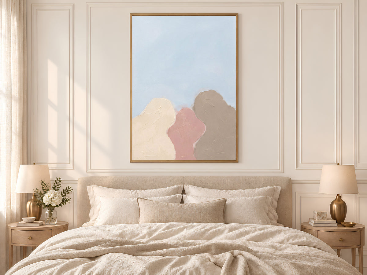 Minimalist Abstract Tree Painting, Pastel Organic Shapes Wall Art, Dusty Pink Taupe Print, Sky Blue Scandi Decor, Impasto, Instant Download