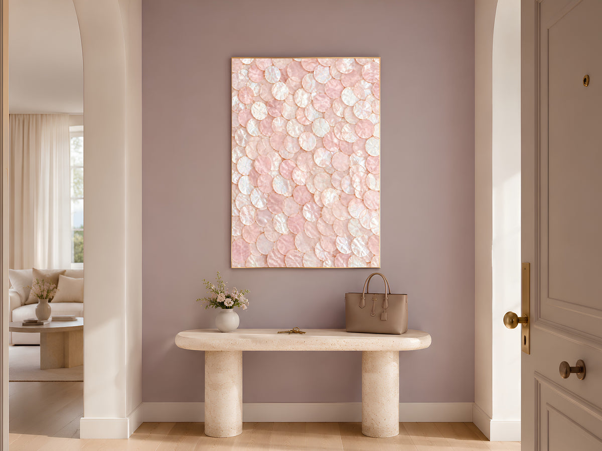 Blush Pink Capiz Shell Wall Art, Soft Pastel Coastal Print - Digital Download