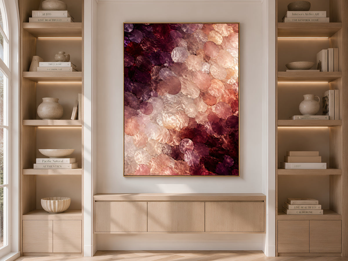 Merlot Capiz Shell Wall Art, Moody Wine Ombre Print - Digital Download