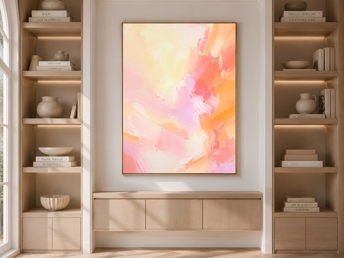 Peach Pink Abstract Wall Art, Sherbet Dopamine Decor Print - Digital Download
