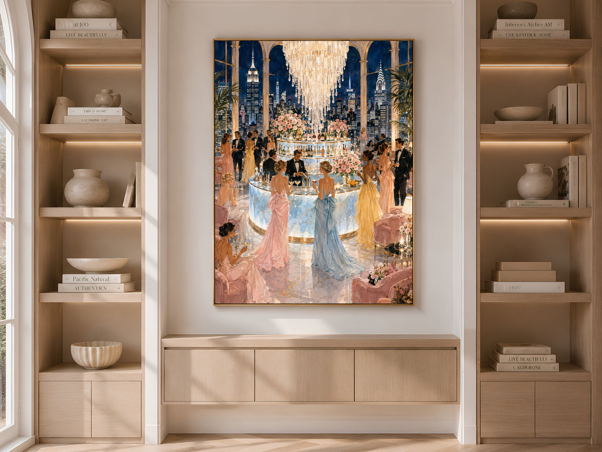 NYC Rooftop Bar Wall Art, Manhattan Skyline Cocktail Party Print - Digital Download