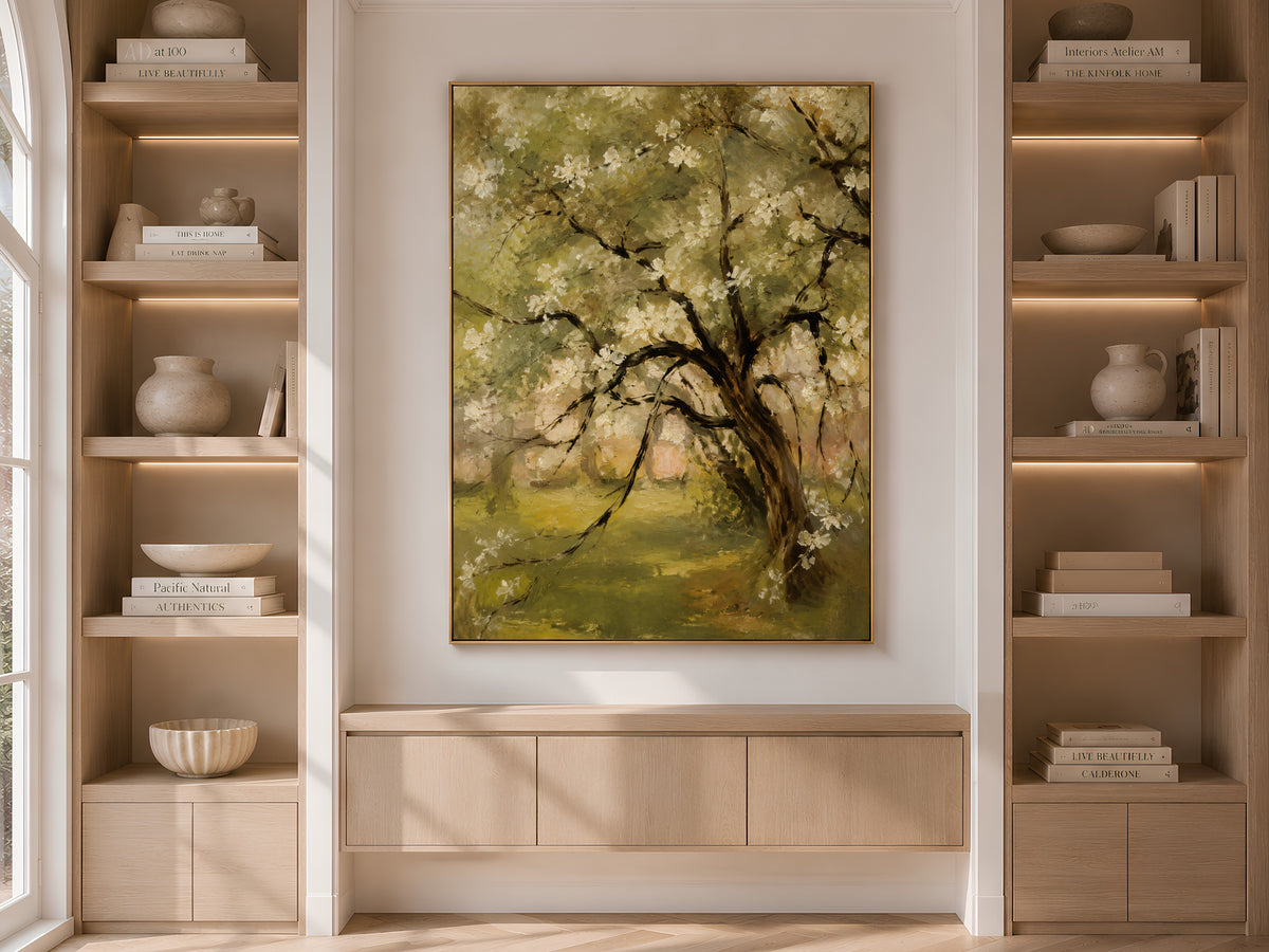 ge Green Blossom Tree Painting, Impressionist Garden Wall Art - Digital Download