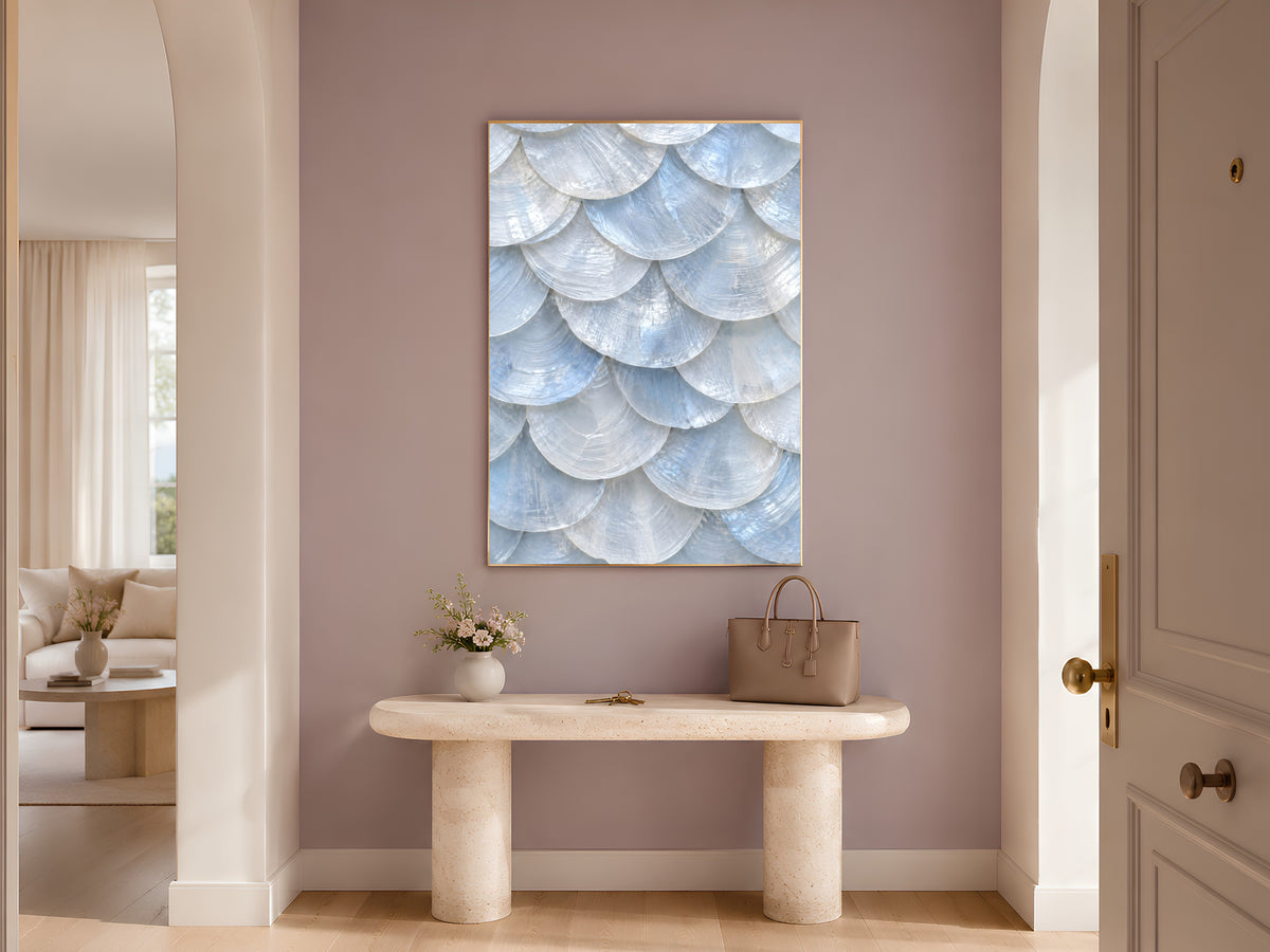 Blue Capiz Shell Wall Art, Icy Coastal Mosaic Print - Digital Download