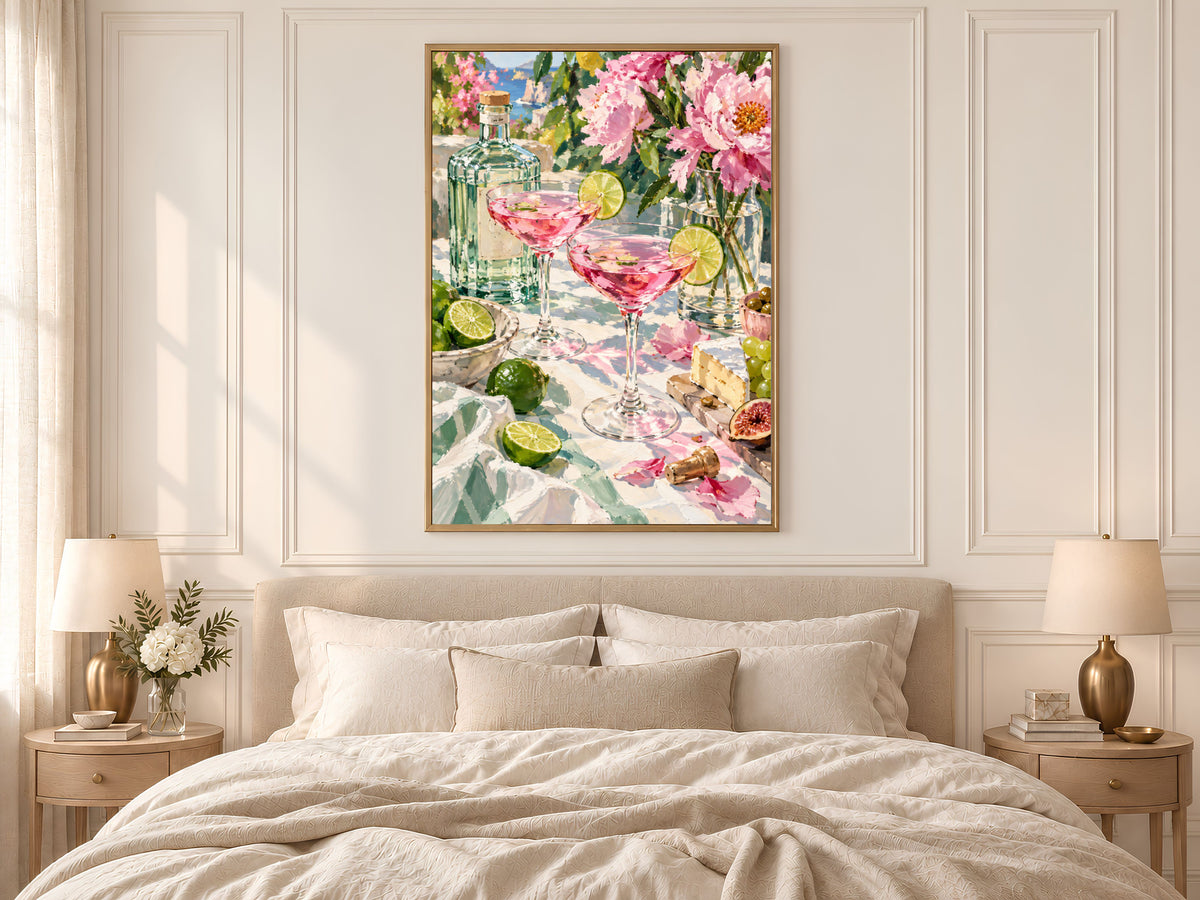 Pink Cocktail Wall Art, Impasto Oil Painting Print - Digital Download