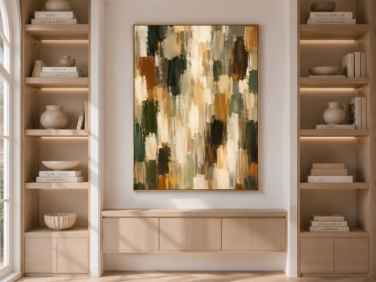 Earth Tone Abstract Wall Art, Terracotta Green Textured Painting - Digital Download