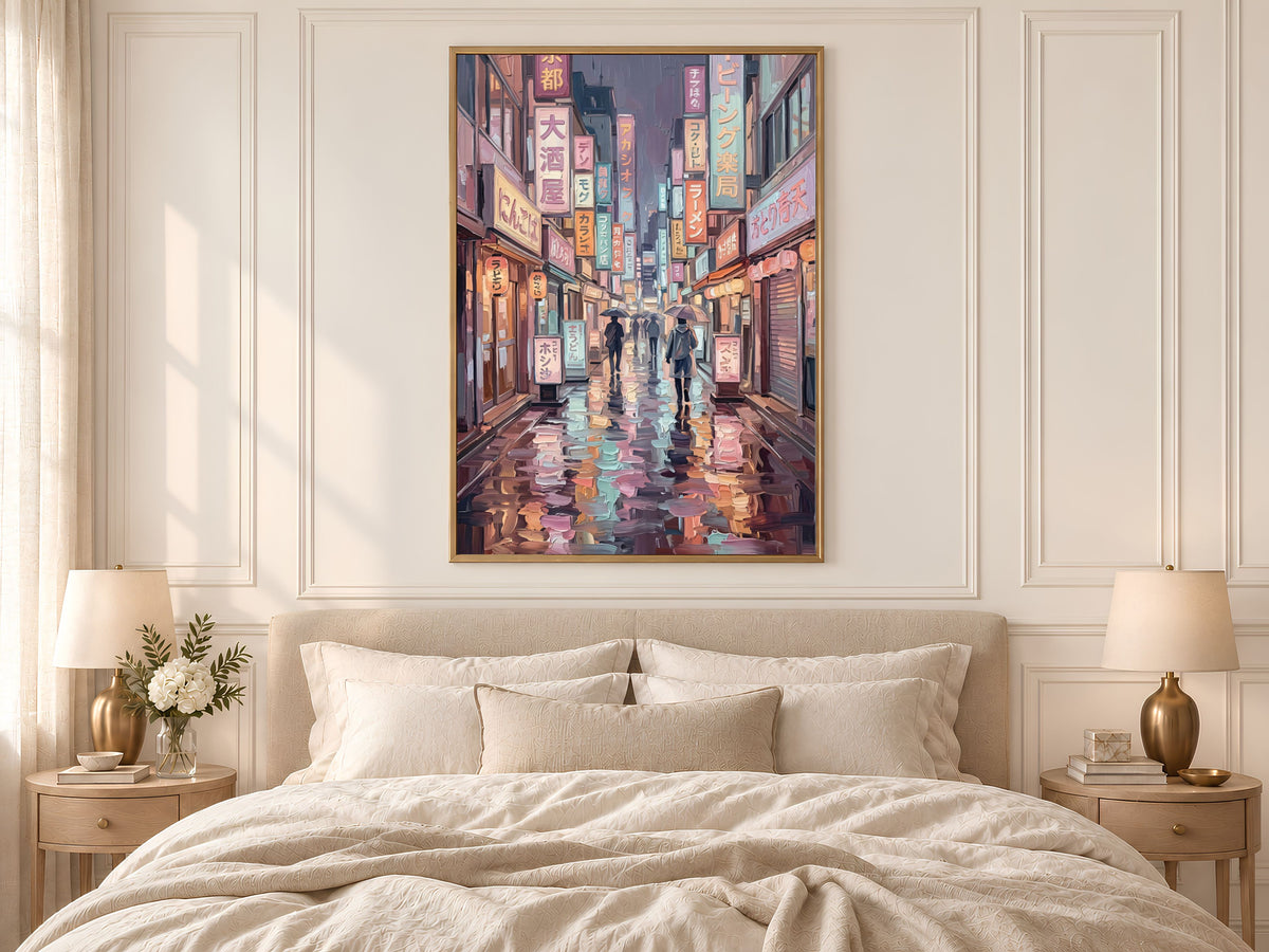 Tokyo Street Wall Art, Impasto Oil Painting Print - Digital Download