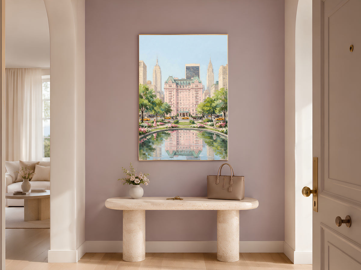 Plaza Hotel Wall Art, Pastel New York Oil Painting Print - Digital Download