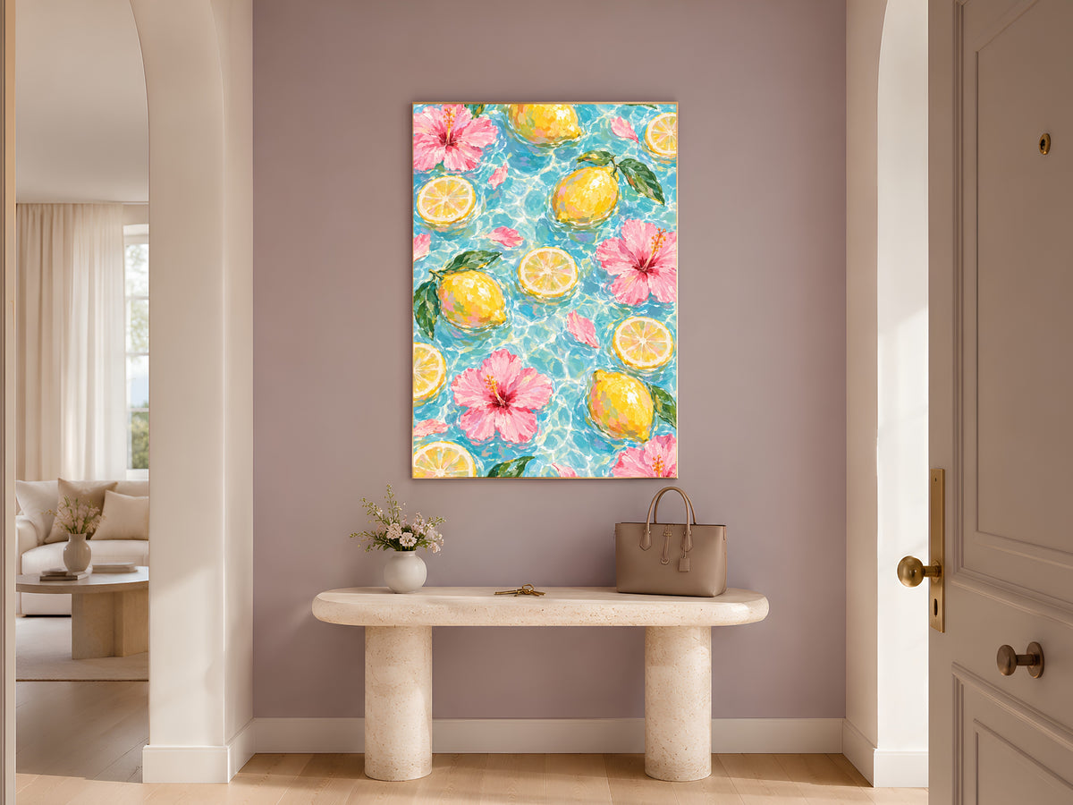 Lemon Hibiscus Pool Art Print, Amalfi Summer Wall Art - Digital Download