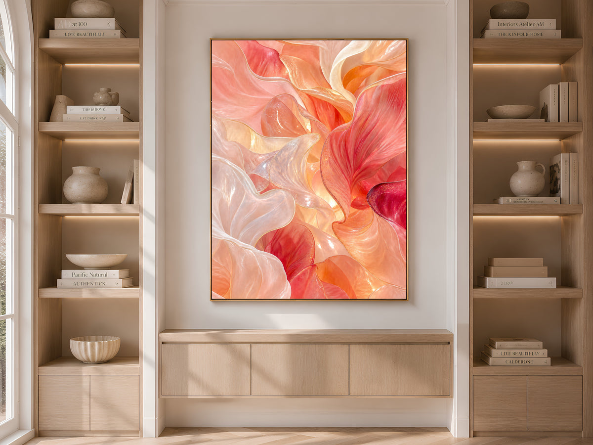 Coral Glass Petal Wall Art, Warm Peach Fluid Abstract Print - Digital Download
