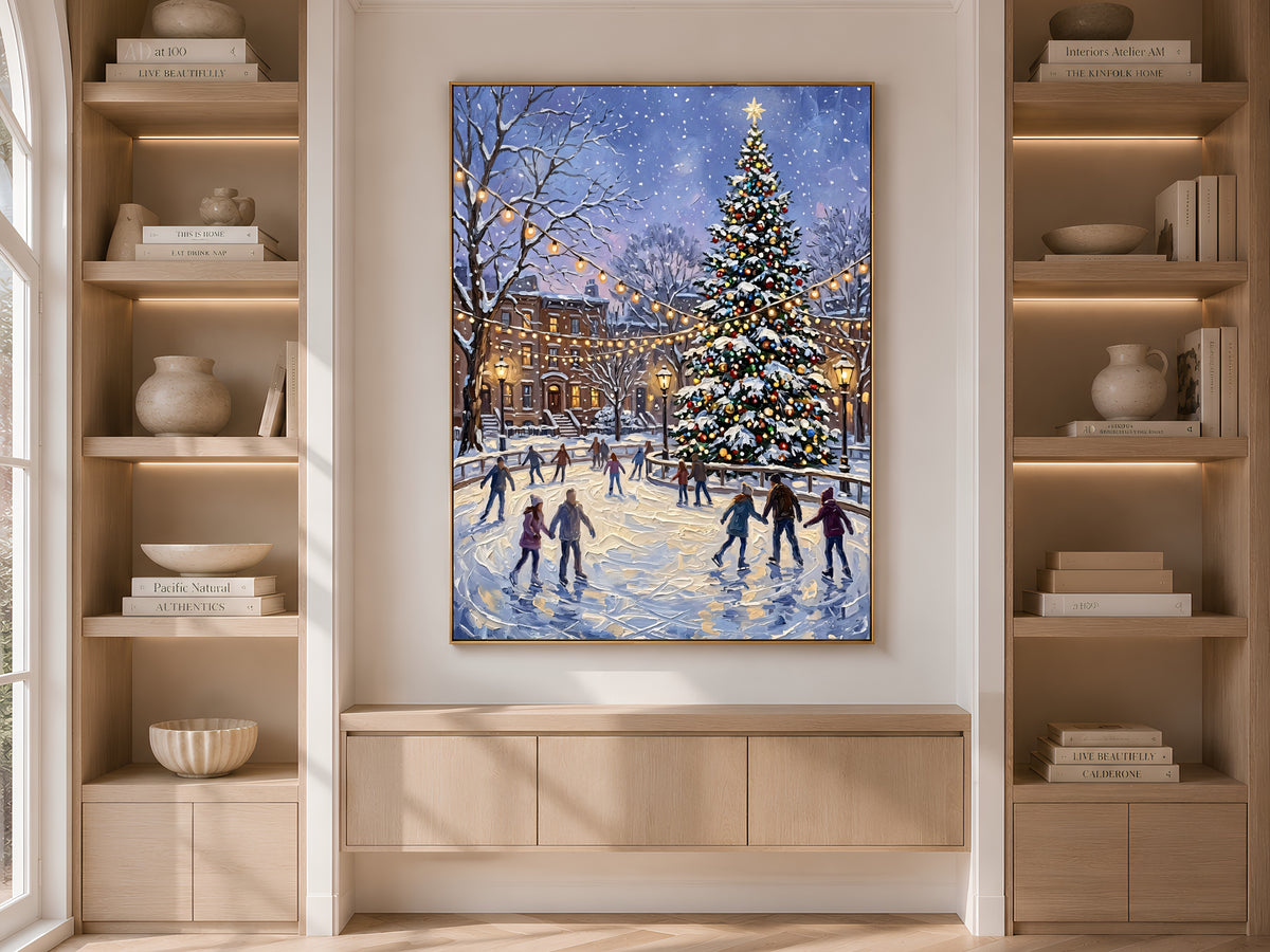 Christmas Ice Skating Print, NYC Christmas Wall Art - Digital Download