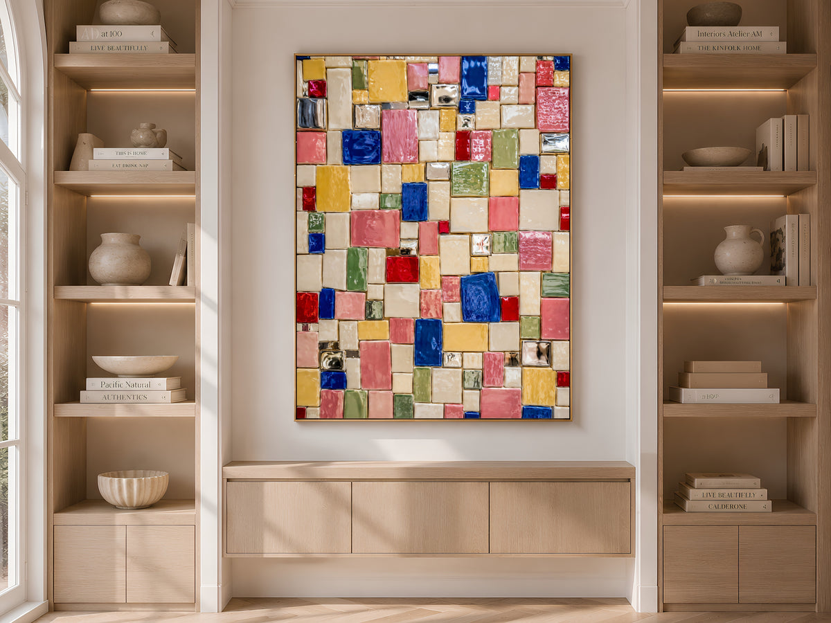 Colorful Mosaic Tile Wall Art, Mediterranean Ceramic Print - Digital Download