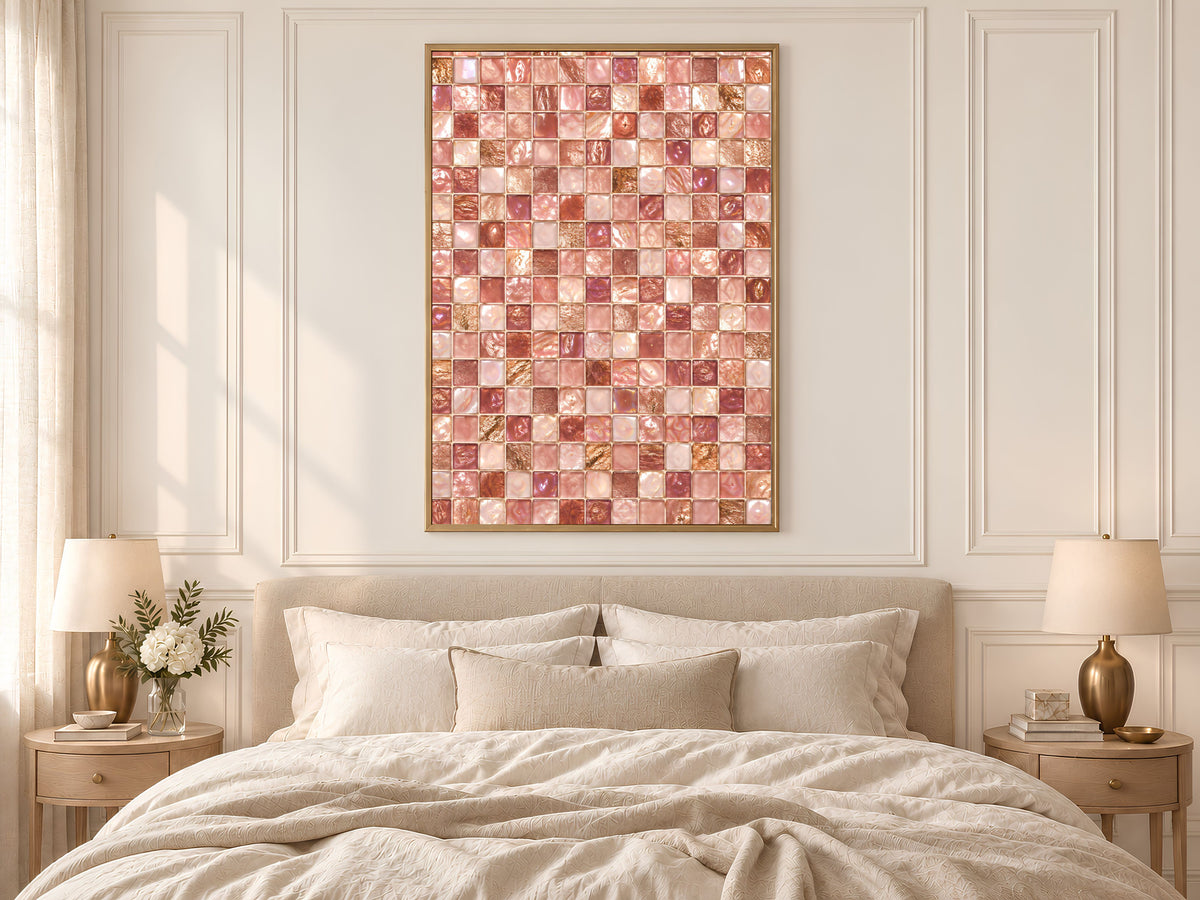 Pink Mosaic Wall Art, Rose Gold Glass Tile Print, Blush Jewel Tone Decor - Digital Download