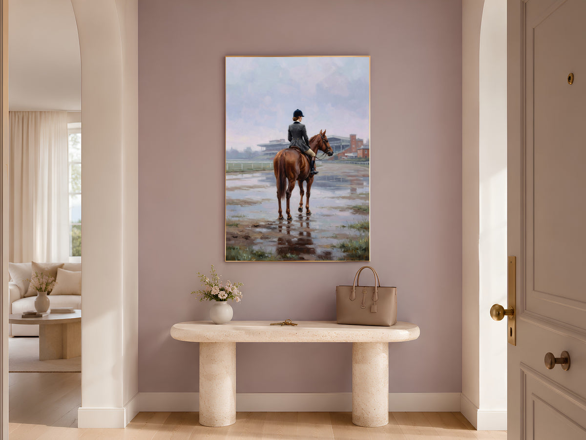 Equestrienne Wall Art, Horse Rider Racecourse Oil Painting Print - Digital Download