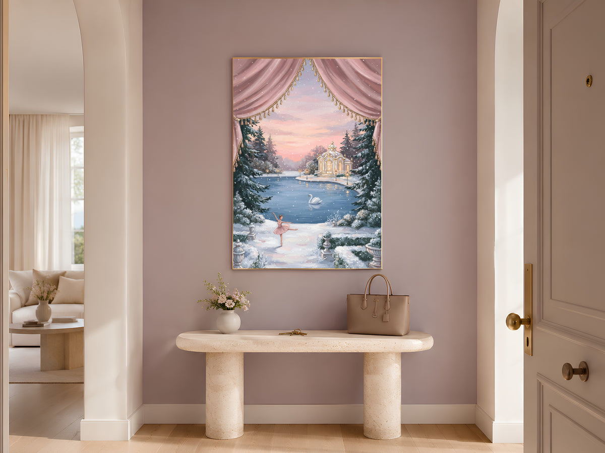 Swan Lake Ballerina Wall Art, Winter Nutcracker Oil Painting Print - Digital Download