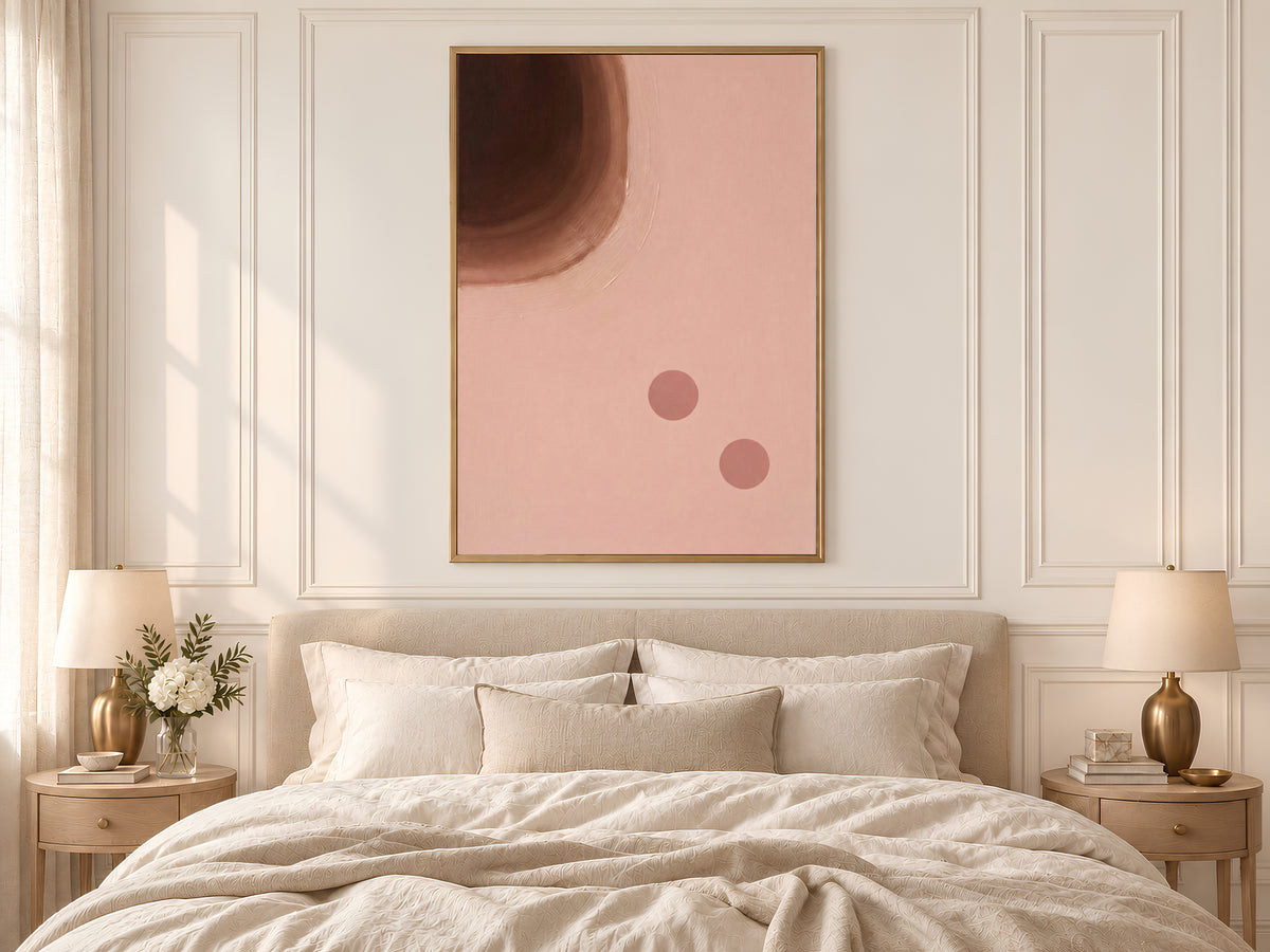 Blush Pink Brown Abstract Painting, Mid Century Modern Wall Art, Minimalist Circle Print, Chocolate Mocha Boho Decor, Instant Download