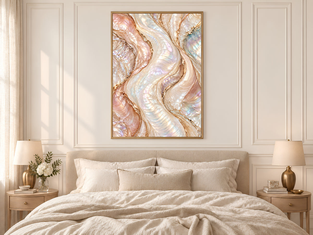 Opal Abstract Wall Art, Blush Pearl Wave Print, Rose Gold Marble Swirl, Pink Bedroom Decor, Feminine Opalescent Poster, Instant Download