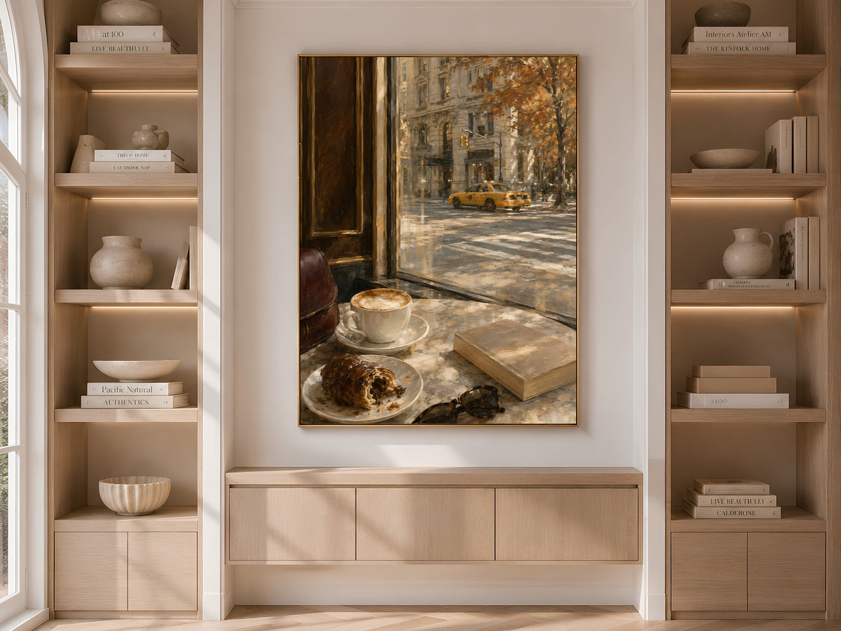 Autumn in New York Wall Art, Cozy Cafe Print, NYC Coffee Shop Painting - Digital Download