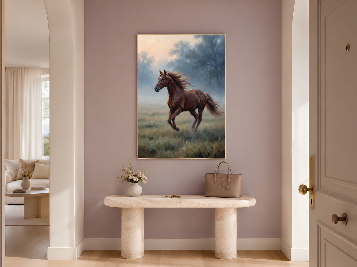 Chestnut Horse Wall Art, Running Horse Oil Painting Print - Digital Download