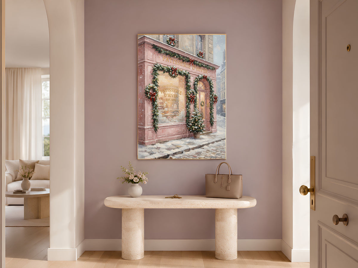 French Patisserie Christmas Print, Pink Paris Bakery Wall Art - Digital Download