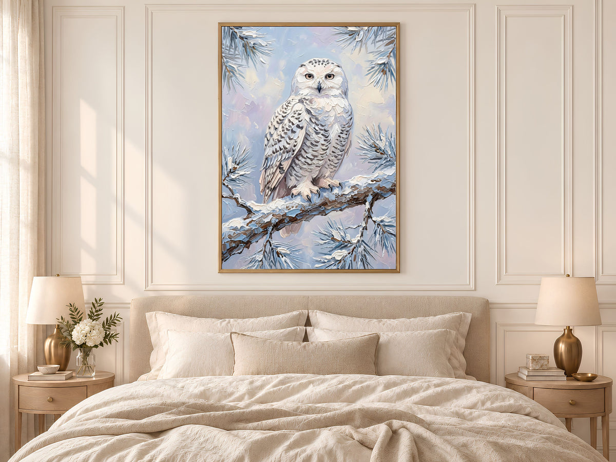 Snowy Owl Wall Art, Impasto Oil Painting Print - Digital Download
