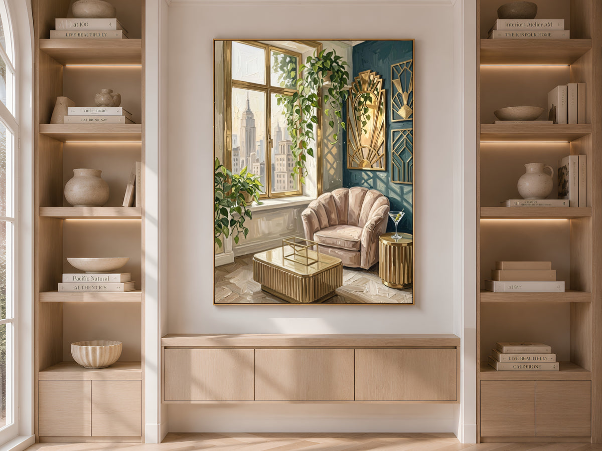 Art Deco NYC Apartment Print, Hollywood Regency Wall Art - Digital Download
