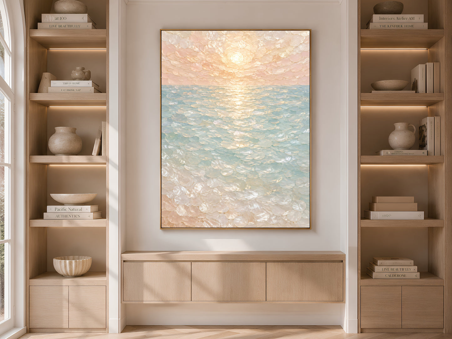 Mosaic Ocean Wall Art, Pastel Sunset Seascape Print - Digital Download