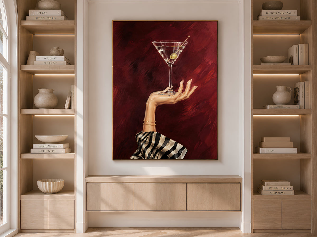 Martini Wall Art, Zebra Print Bar Cart Decor - Digital Download