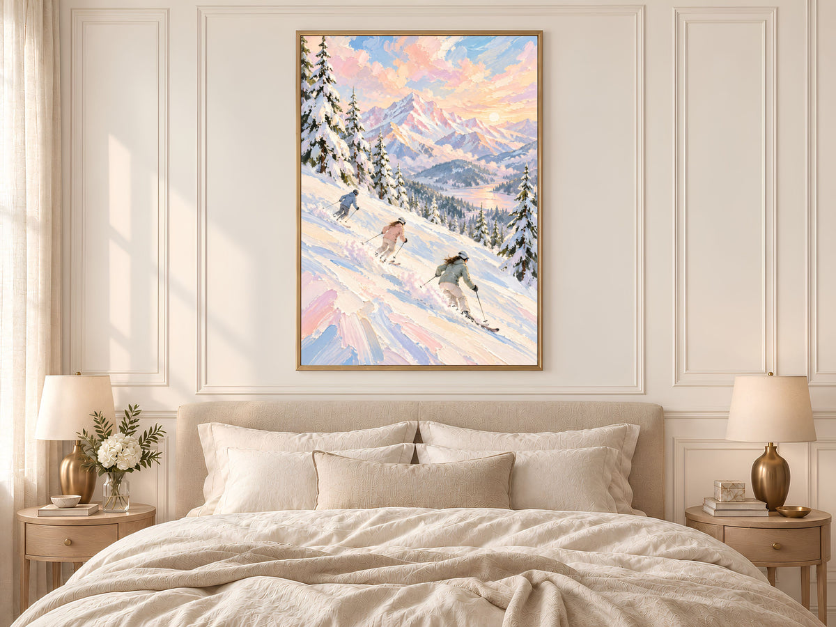 Ski Mountain Wall Art, Impasto Oil Painting Print - Digital Download