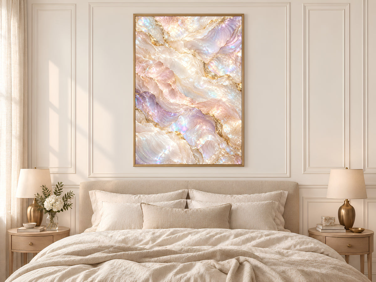 Iridescent Marble Wall Art, Holographic Pearl Print, Gold Vein Stone Texture, Pastel Rainbow Abstract, Luxe Bedroom Decor, Instant Download