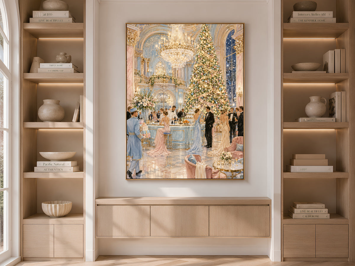 Elegant Christmas Wall Art, Grand Hotel Ballroom Print - Digital Download