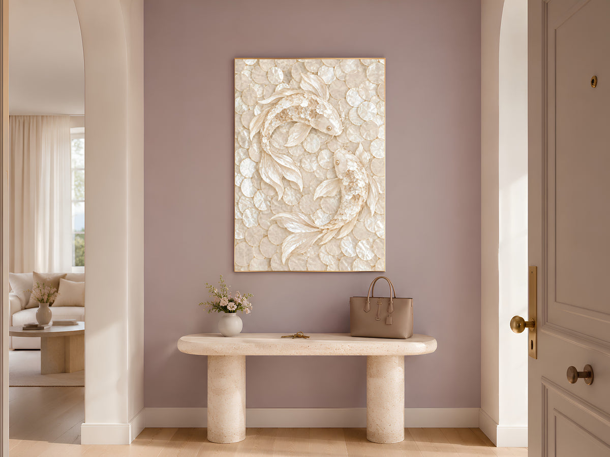 Koi Fish Mosaic Wall Art, Feng Shui Yin Yang Print - Digital Download