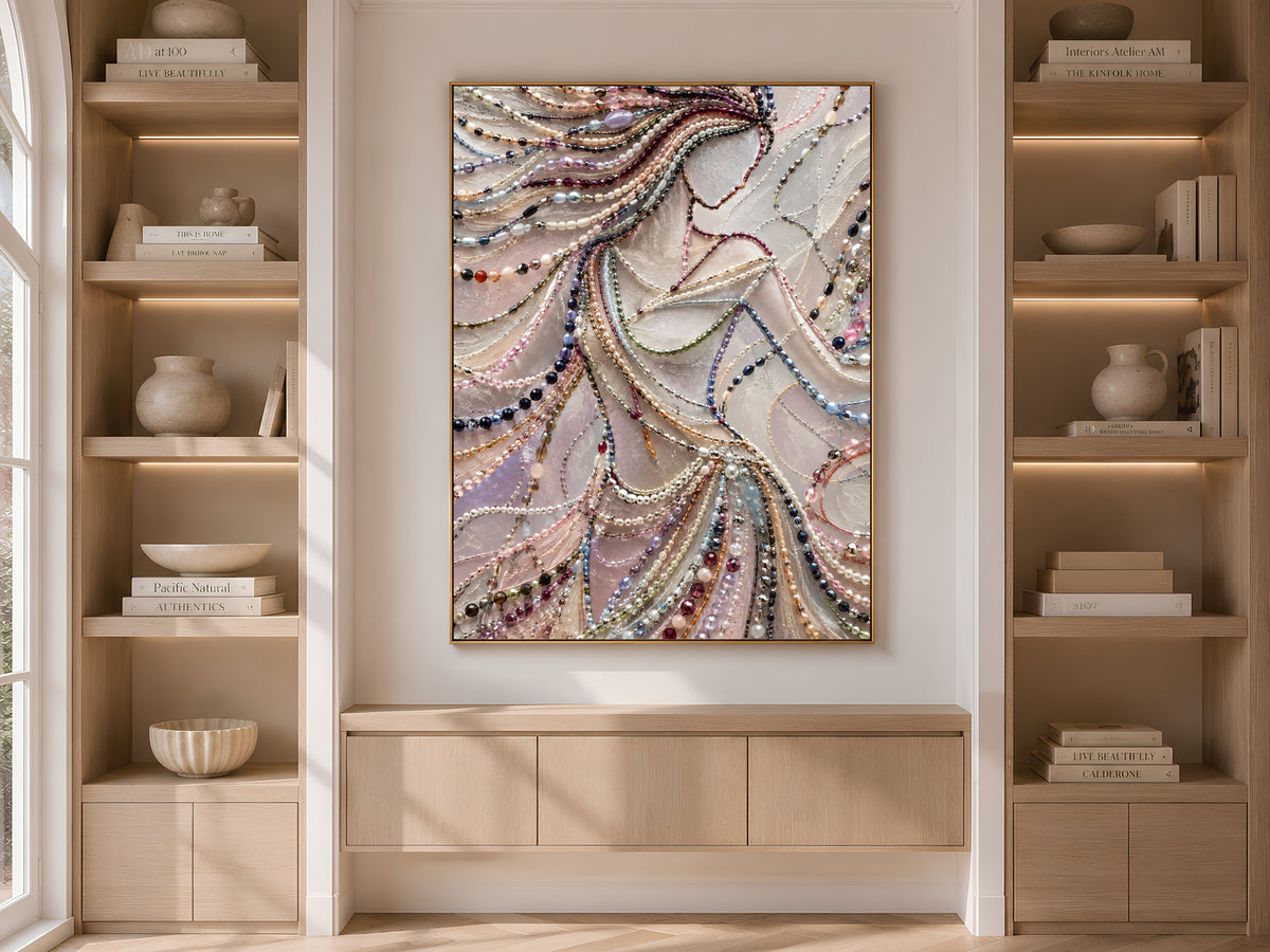 Pearl Beaded Woman Wall Art, Elegant Jewelry Portrait Print - Digital Download