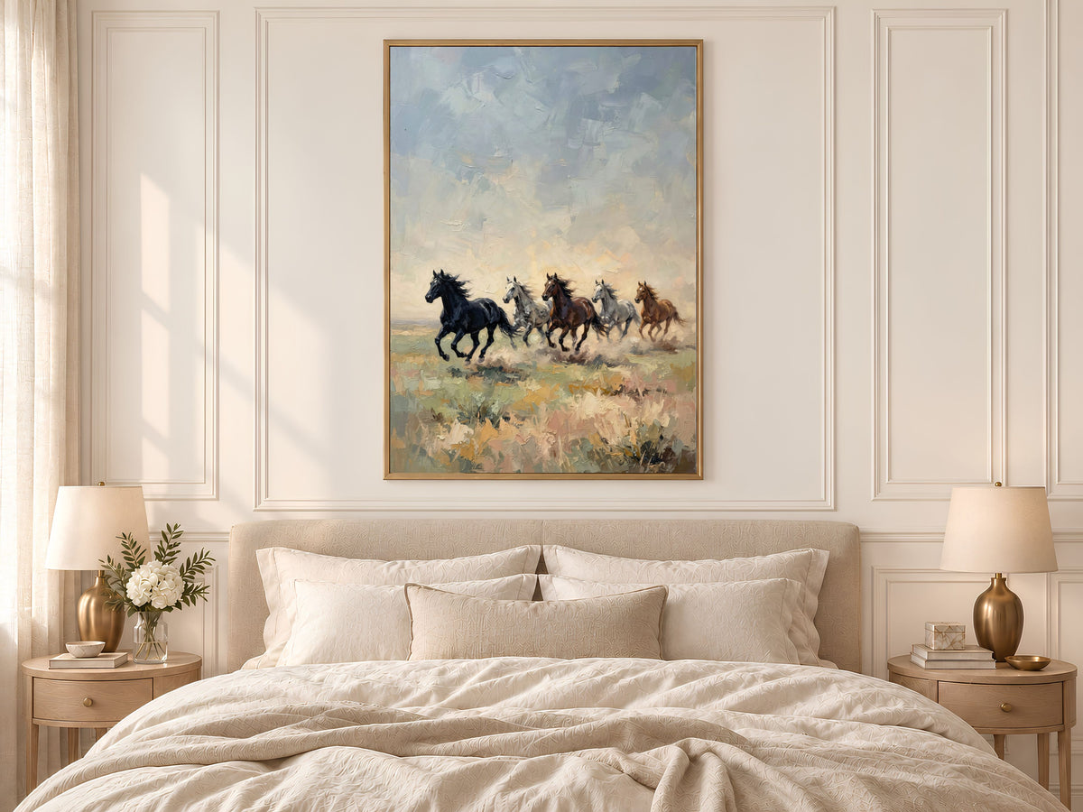 Wild Horses Running Wall Art, Impasto Oil Painting Print - Digital Download