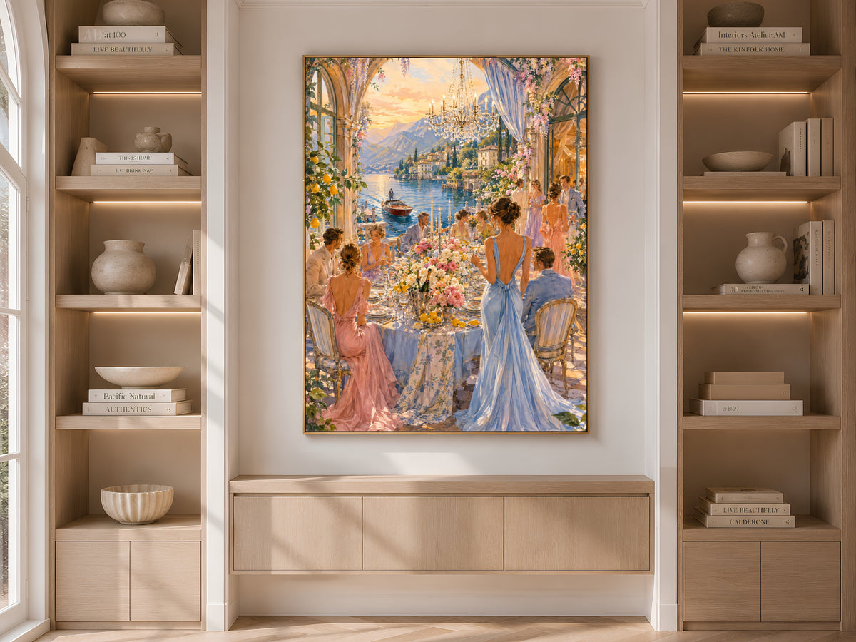 Lake Como Wall Art, Italian Villa Dinner Party Print - Digital Download