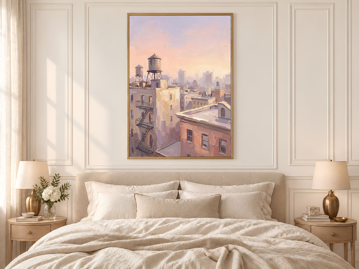 NYC Water Tower Wall Art, Impasto Oil Painting Print - Digital Download