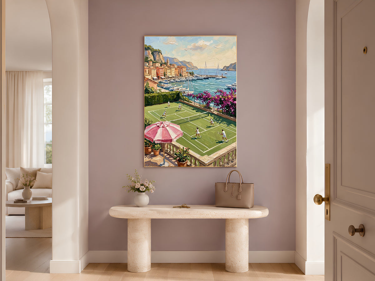 French Riviera Tennis Court Print, Old Money Aesthetic Wall Art - Digital Download