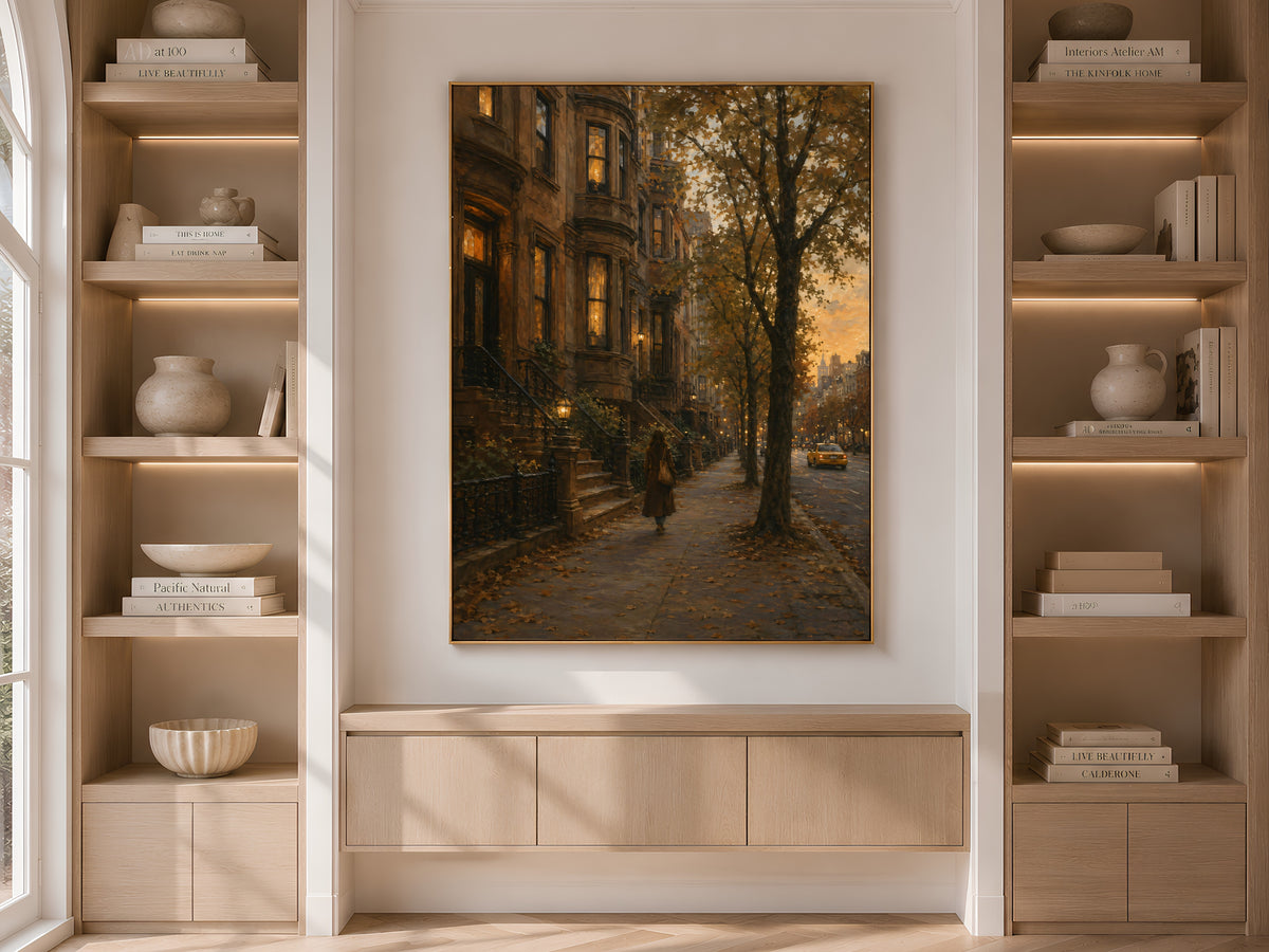 Brownstone Wall Art, Autumn New York Print, NYC Street Painting - Digital Download