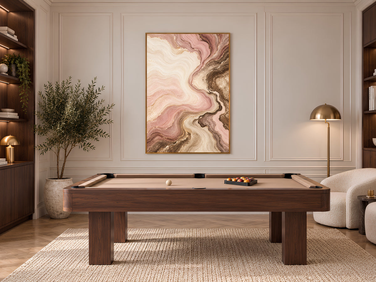 Blush Pink and Brown Abstract Wall Art, Dusty Rose Marble Swirl Print with Gold Veins, Printable Neutral Mocha Decor, Digital Download