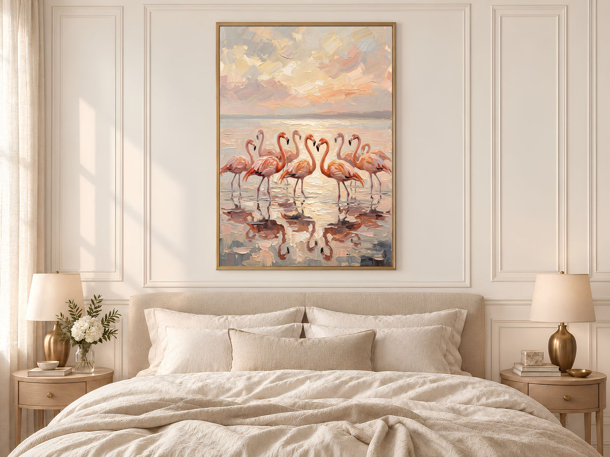 Flamingo Wall Art, Impasto Oil Painting Print - Digital Download