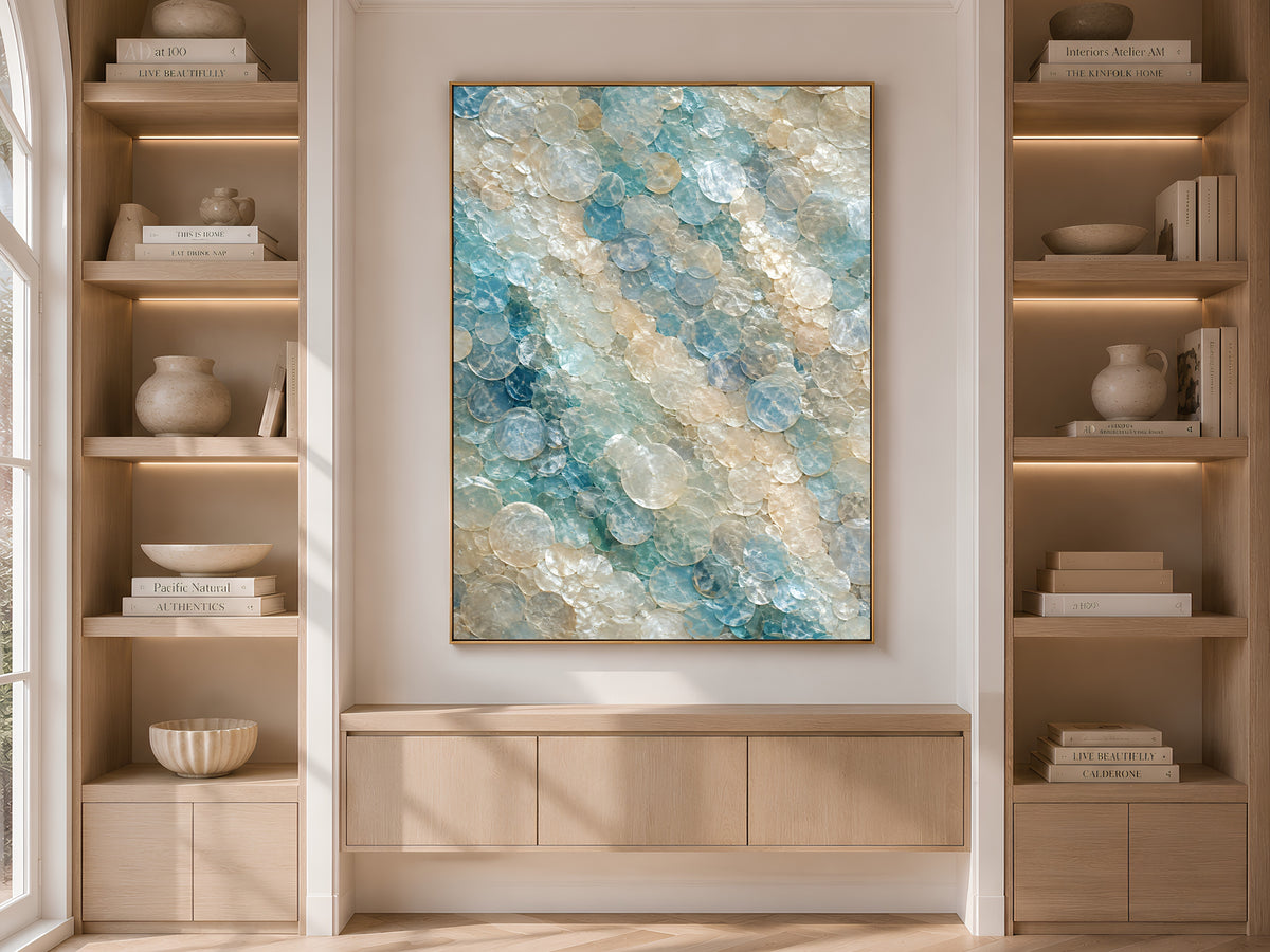 Sea Glass Capiz Shell Wall Art, Aegean Blue Ombre Print - Digital Download