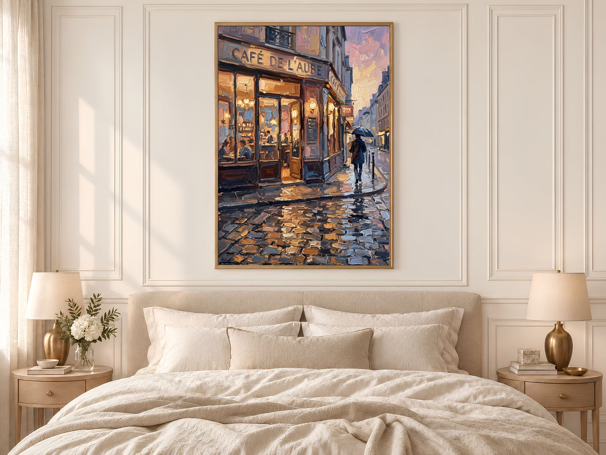 Parisian Cafe Wall Art, Impasto Oil Painting Print - Digital Download