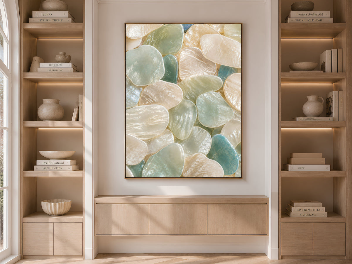 Sea Foam Capiz Shell Wall Art, Mint Cream Ombre Print - Digital Download